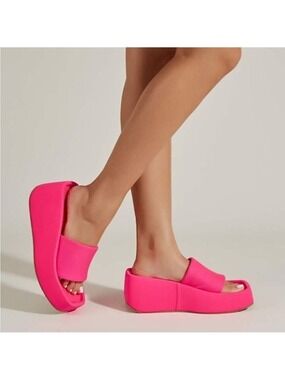 Olivia Miller Uproar Wedge Sandals Slip on Open Toe Platform Slides Pink Sz 7